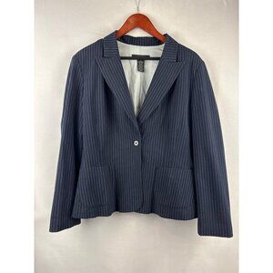 The Limited Stretch Navy & White Pinstripe Blazer Jacket Medium Polyester/Rayon/
